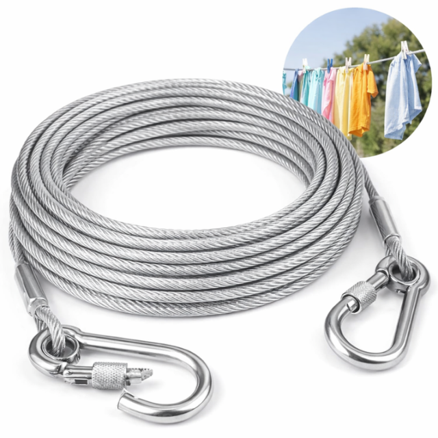 5 Meter Heavy-Duty Cloth Drying Rope with Hooks | Strong Portable Laundry Clothesline for Indoor & Outdoor Use