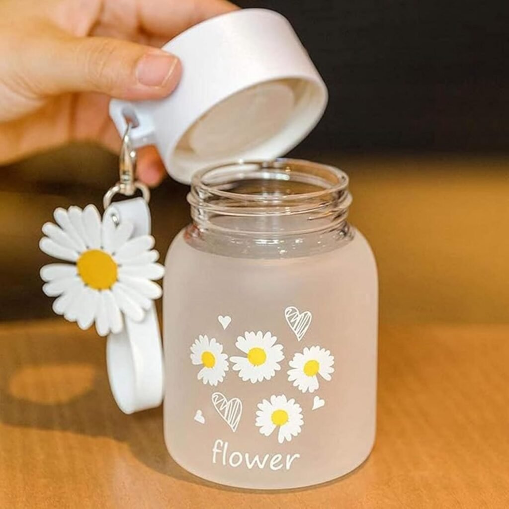 350ml Cute Daisy Flower Glass Water Bottle with Charm